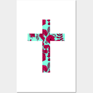 Floral Easter Cross Design Posters and Art